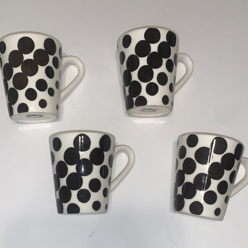 Pier 1 Kate Cream and Black Dotted/ Polka Dot Earthenware Ceramic Set Of Mugs